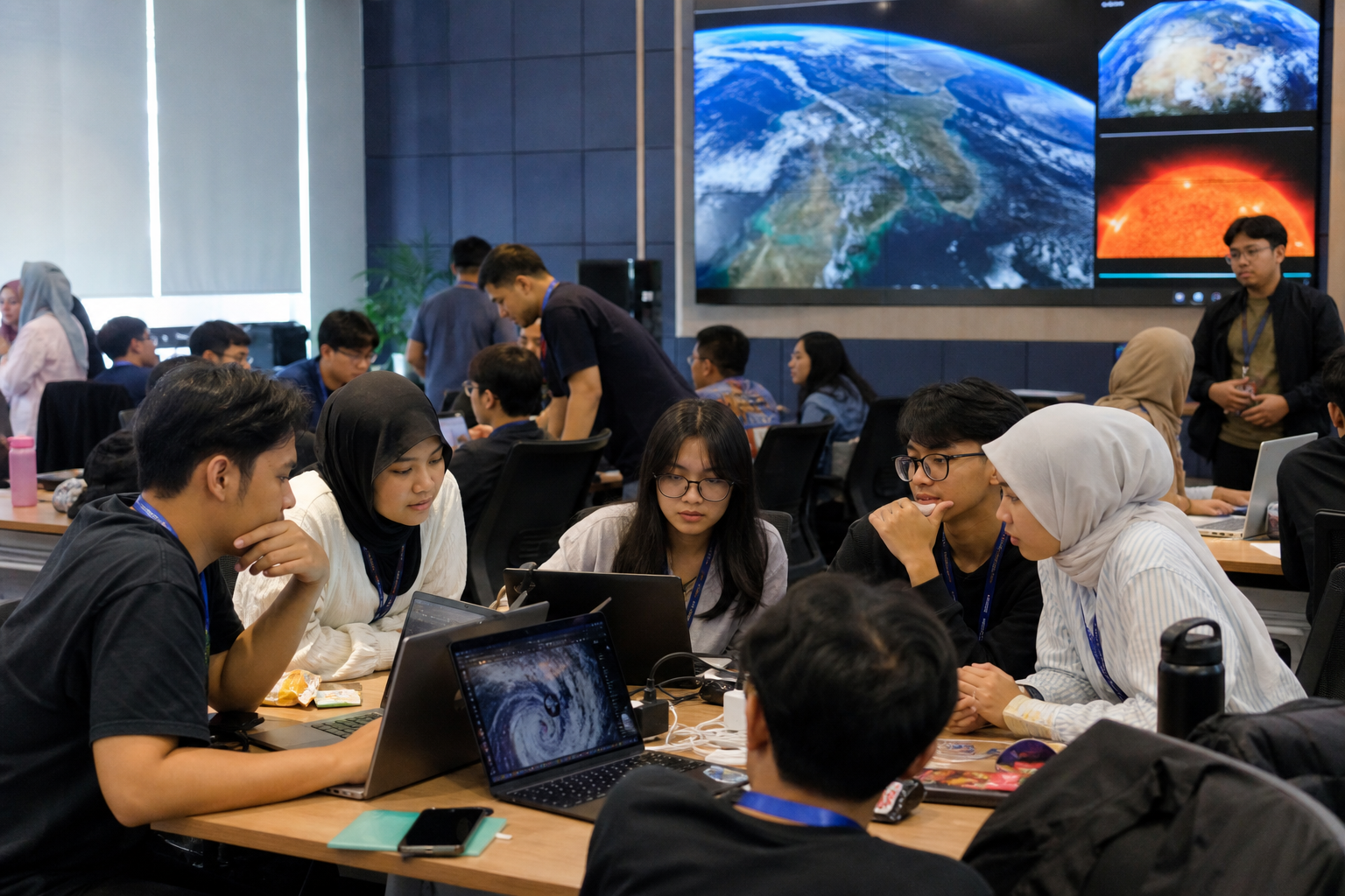 Indonesian students collaborating with Earth and solar data during NASA Space Apps 2024